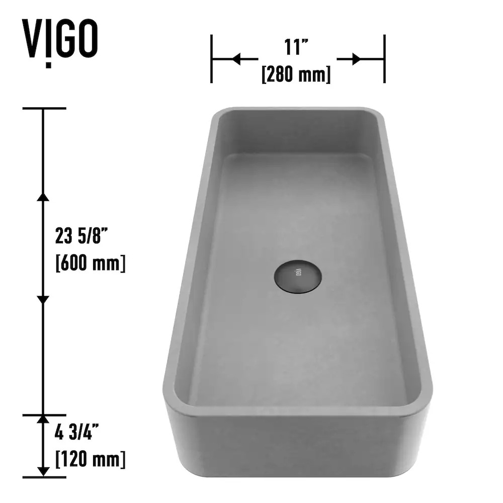 Palazzo 24x11x4 Concreto Stone Rectangular Vessel Bathroom Sink