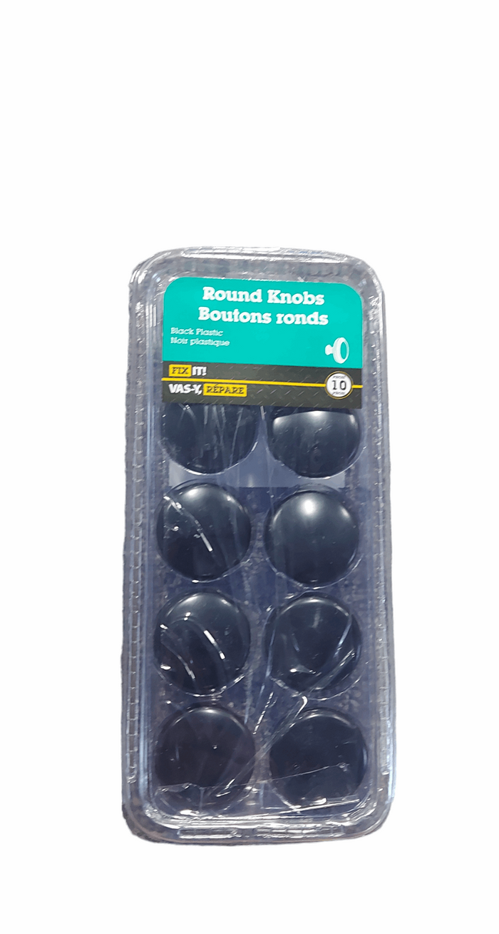 Round Knobs Black Plastic 10 Pack