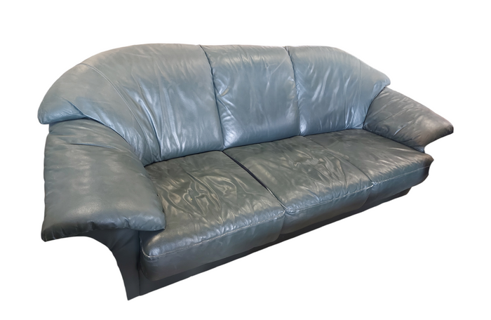 84"W Dark Green Leather 3-Seat Sofa