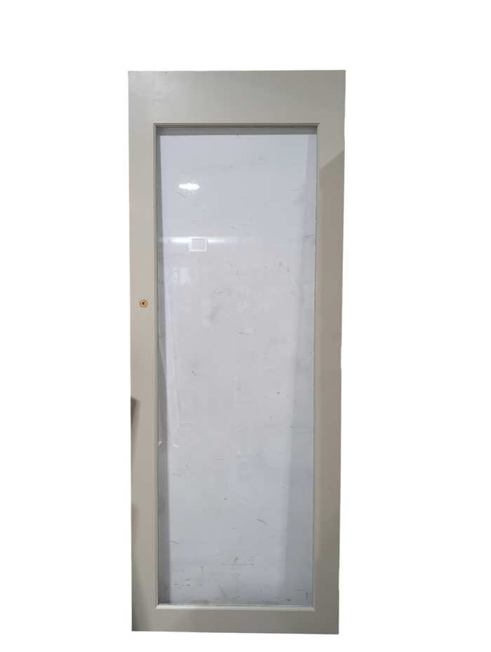 36"W x 95"H White and Grey Wooden Patio Door w/ Glass