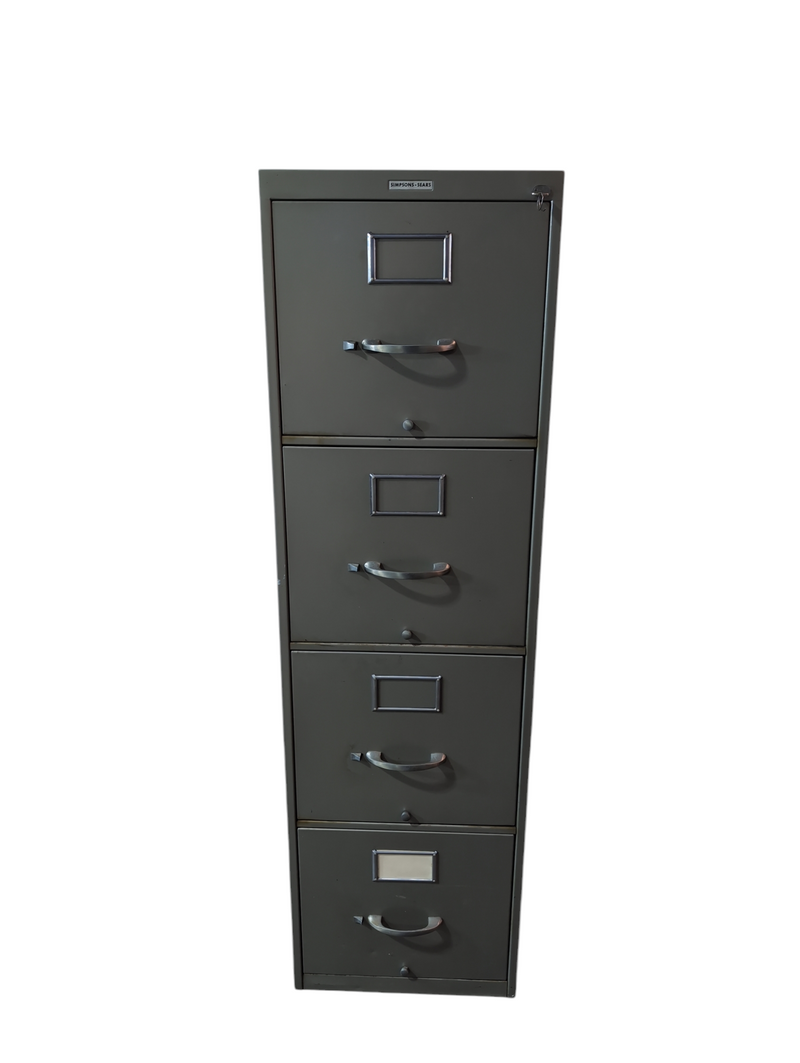 Grey Metal Filing Cabinet w/ Key