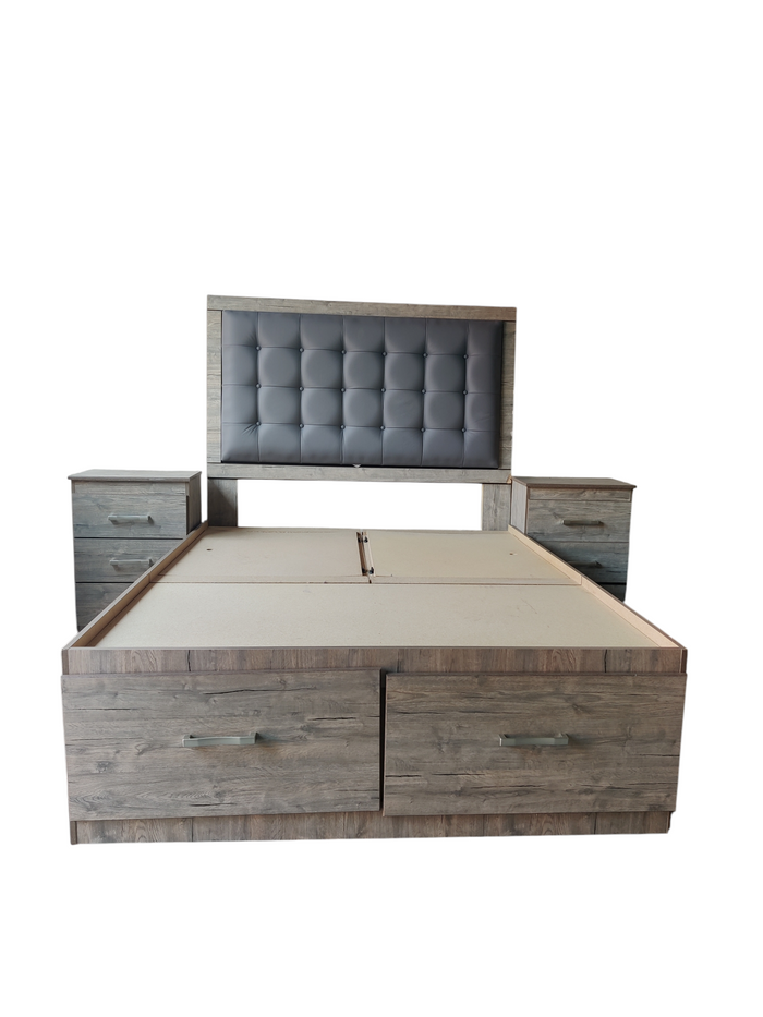 Taupe Faux Wood Queen Bed Frame