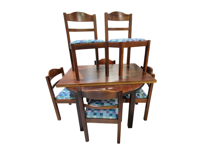 Round Dining Set with 6 Retro Upholstered Chairs