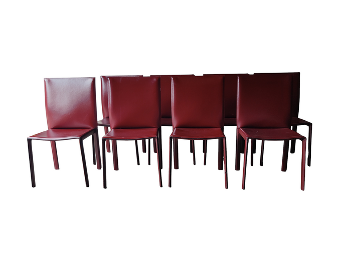 Set of 8 Red Faux Leather Dining Chairs