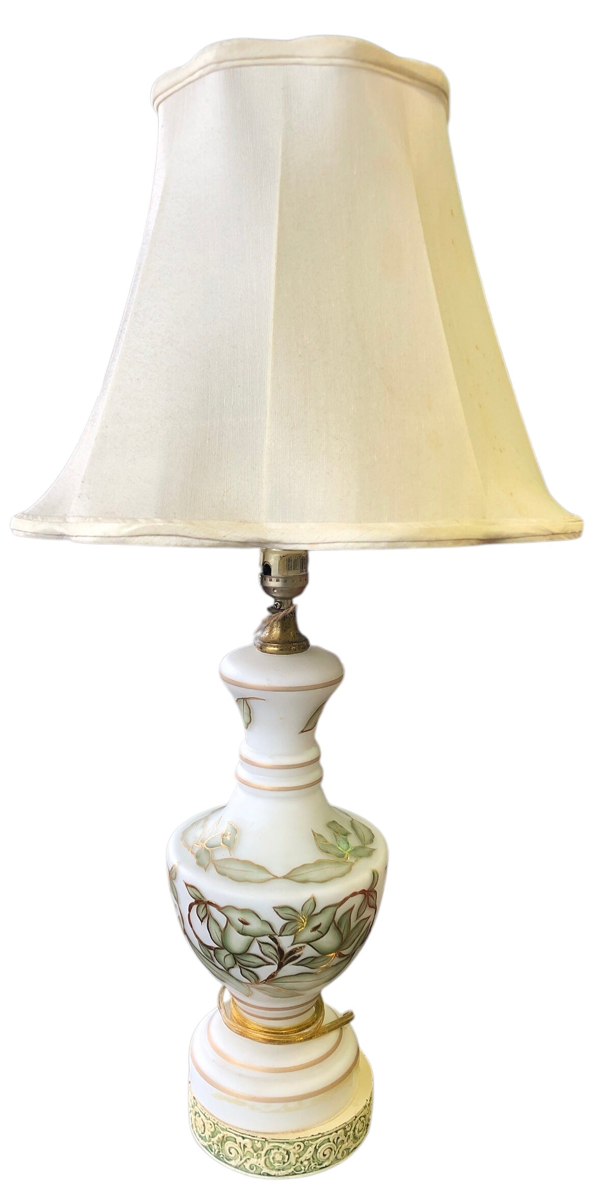 Milk Glass Flowered Table Lamp