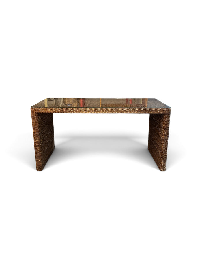 Grass Woven Console Table with Glass Top