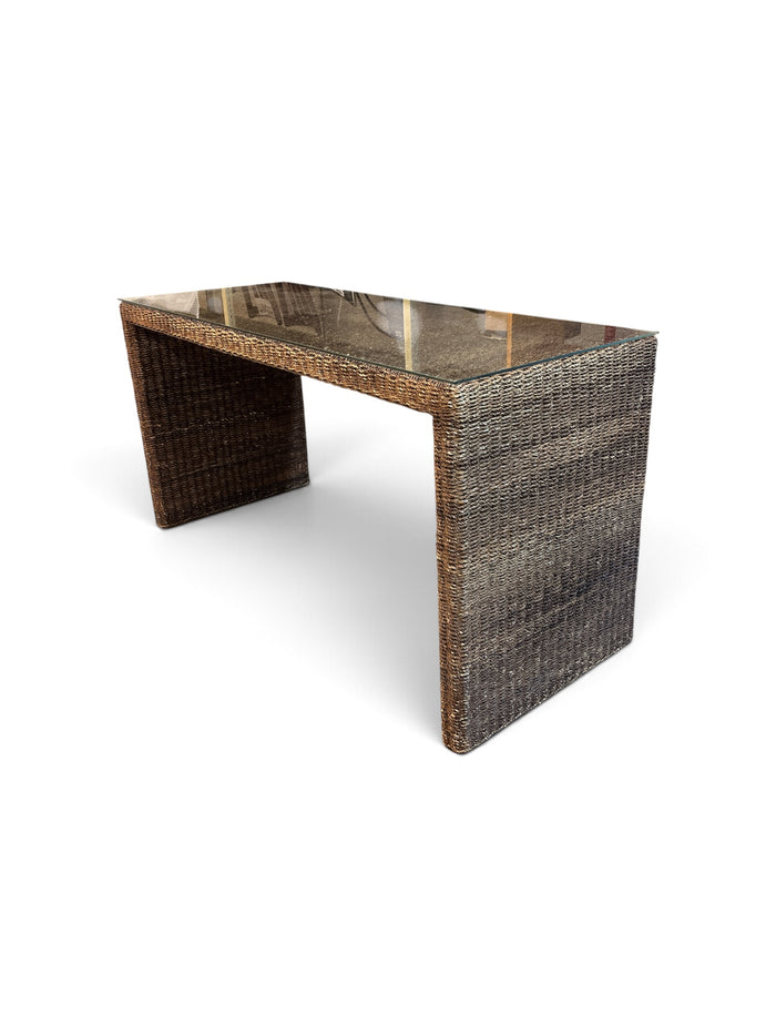 Grass Woven Console Table with Glass Top