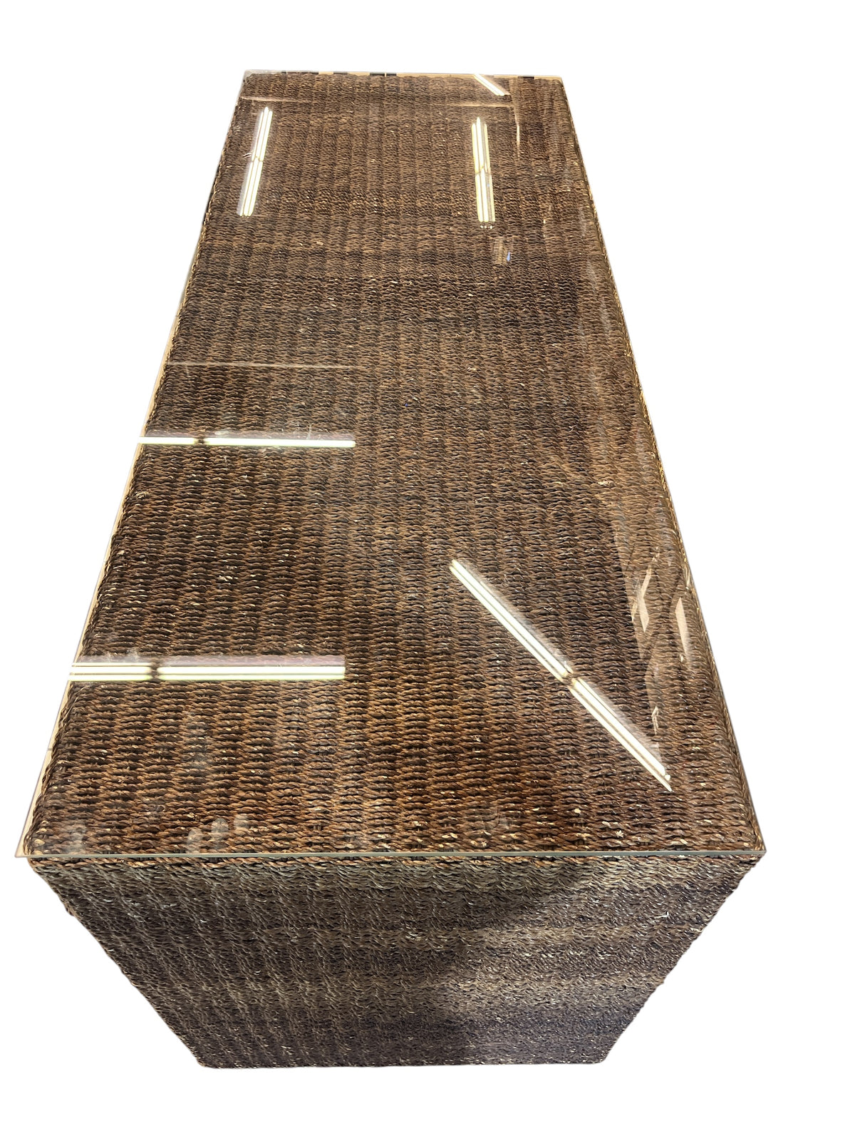 Grass Woven Console Table with Glass Top