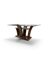 Maurice Rectangular Glass Top Dining Table with Curved Wooden Base