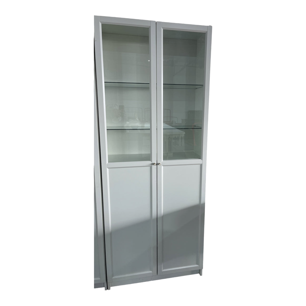 White Glass Door Bookcase w/ Glass Inserts