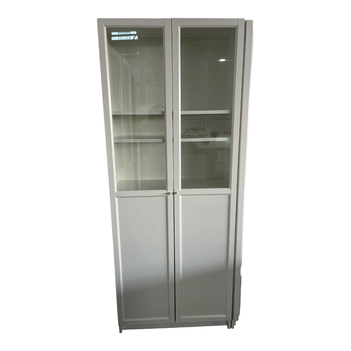 White Glass Door Bookshelf w/ White Shelf Inserts