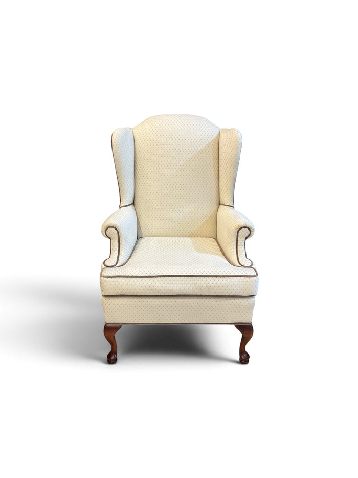 Traditional Two Tone Cream & Brown Suede Wingback Accent Chair