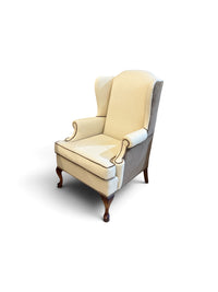 Traditional Two Tone Cream & Brown Suede Wingback Accent Chair