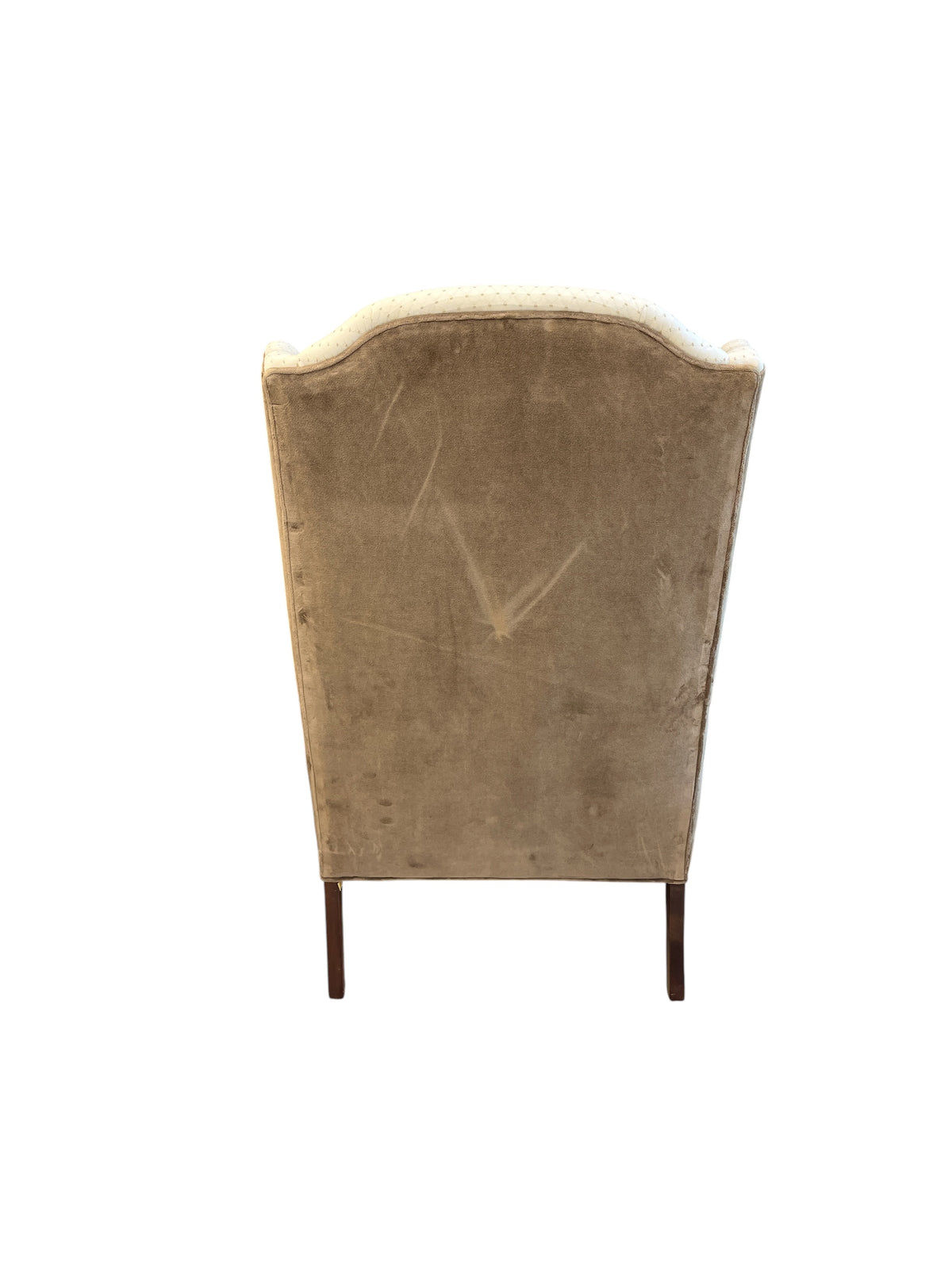 Traditional Two Tone Cream & Brown Suede Wingback Accent Chair