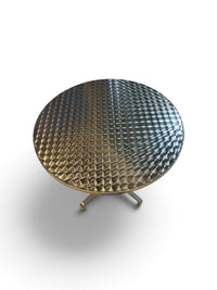 Tilting Top Round Stainless Steel Table with Decorative Swirl Top