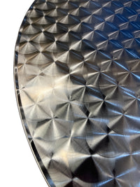 Tilting Top Round Stainless Steel Table with Decorative Swirl Top