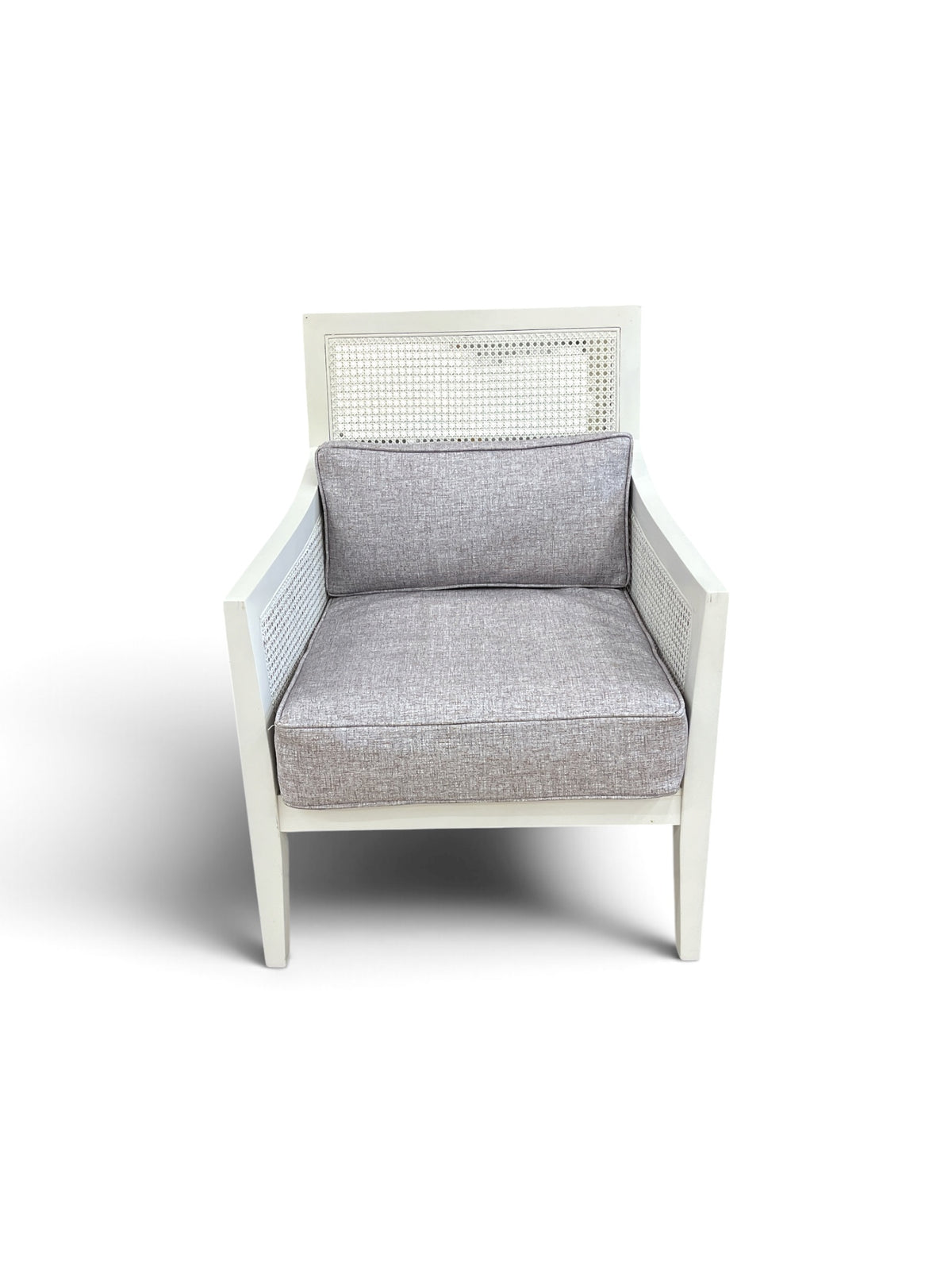 Modern White Cane Accent Chair with Cushions