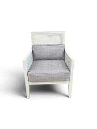 Modern White Cane Accent Chair with Cushions