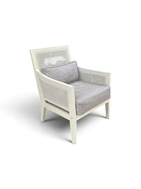 Modern White Cane Accent Chair with Cushions