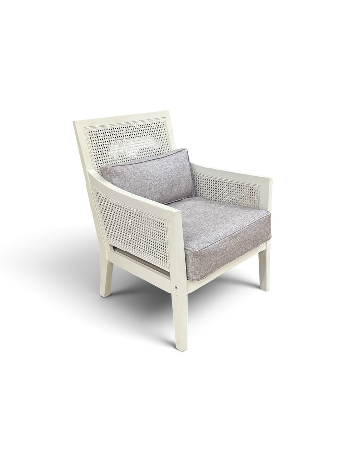 Modern White Cane Accent Chair with Cushions
