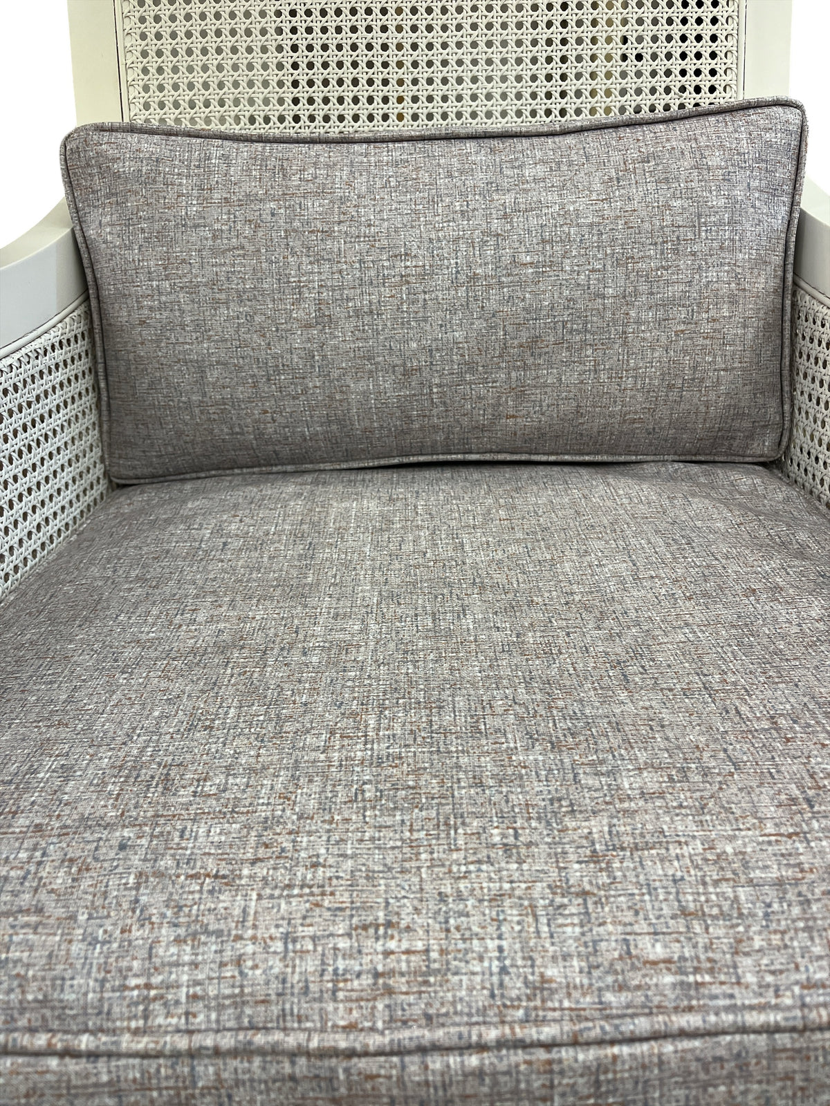 Modern White Cane Accent Chair with Cushions