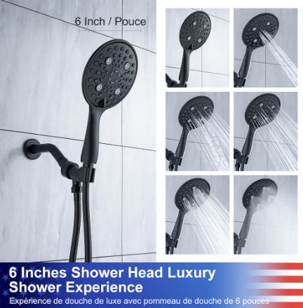 RAINLEX 6: Matte Black Single-Handle 6-Spray Shower Faucet with Handheld