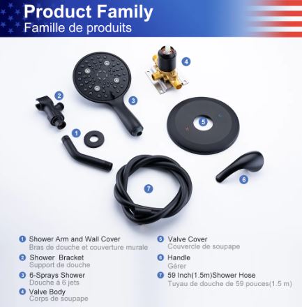 RAINLEX 6: Matte Black Single-Handle 6-Spray Shower Faucet with Handheld