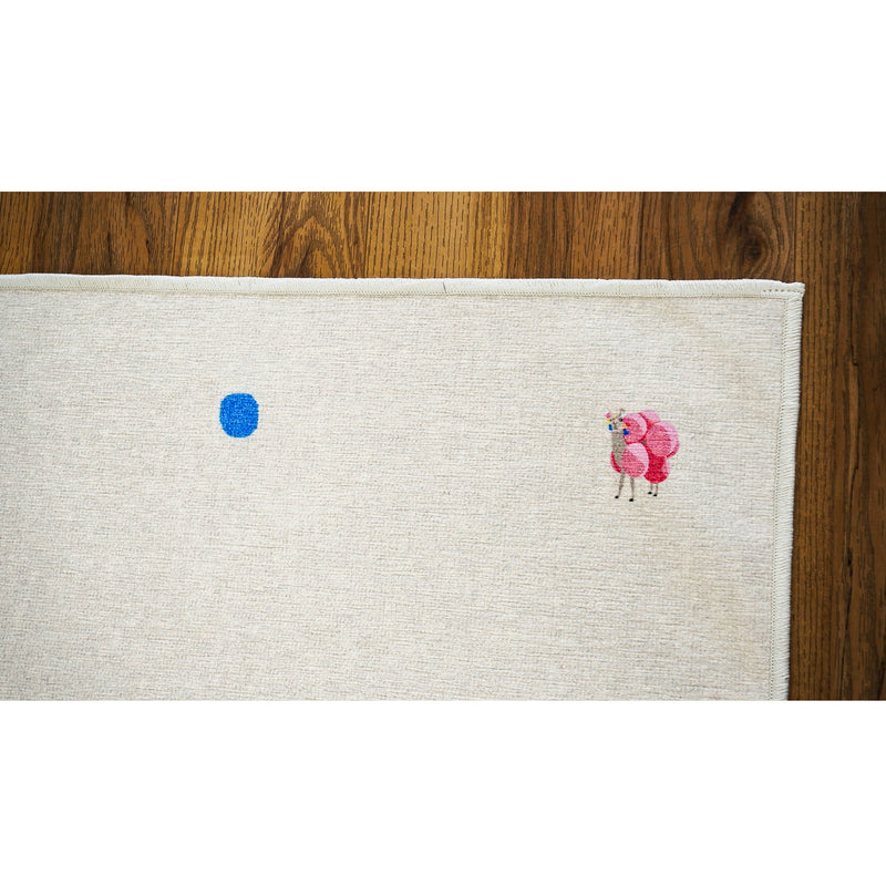 2' x 10' White Rug with Blue Dots and Camel Pattern