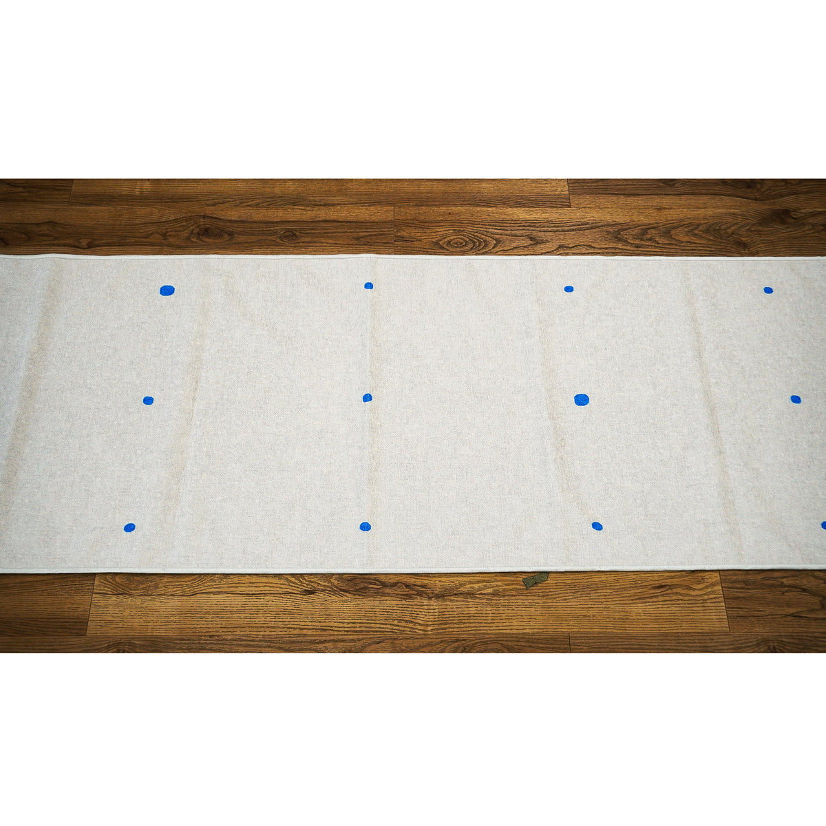 2' x 10' White Rug with Blue Dots and Camel Pattern