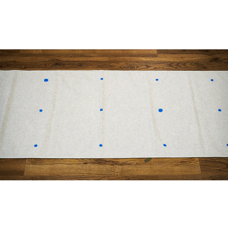 2' x 10' White Rug with Blue Dots and Camel Pattern