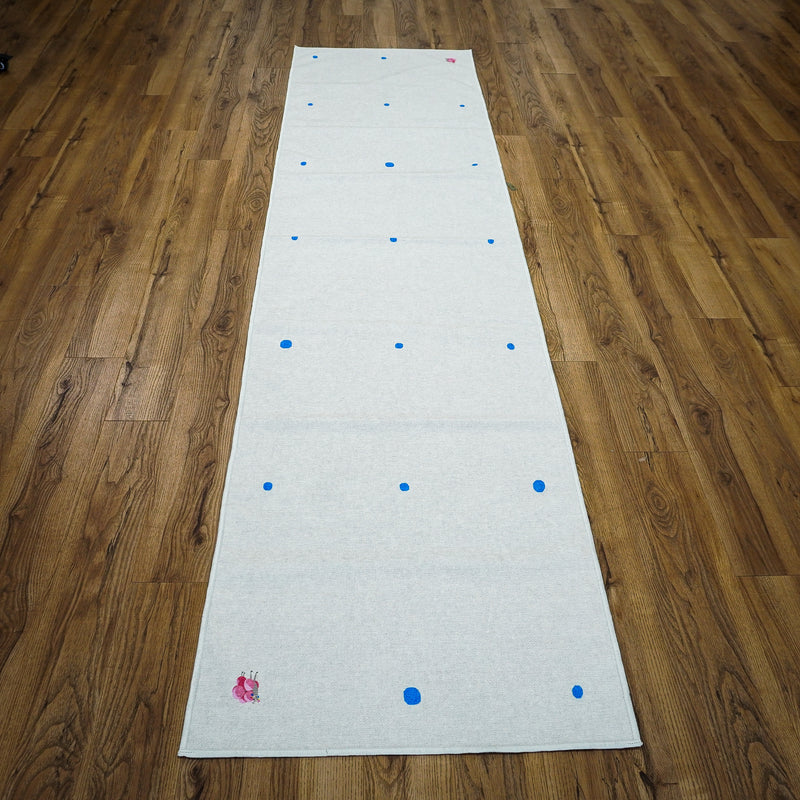 2' x 10' White Rug with Blue Dots and Camel Pattern