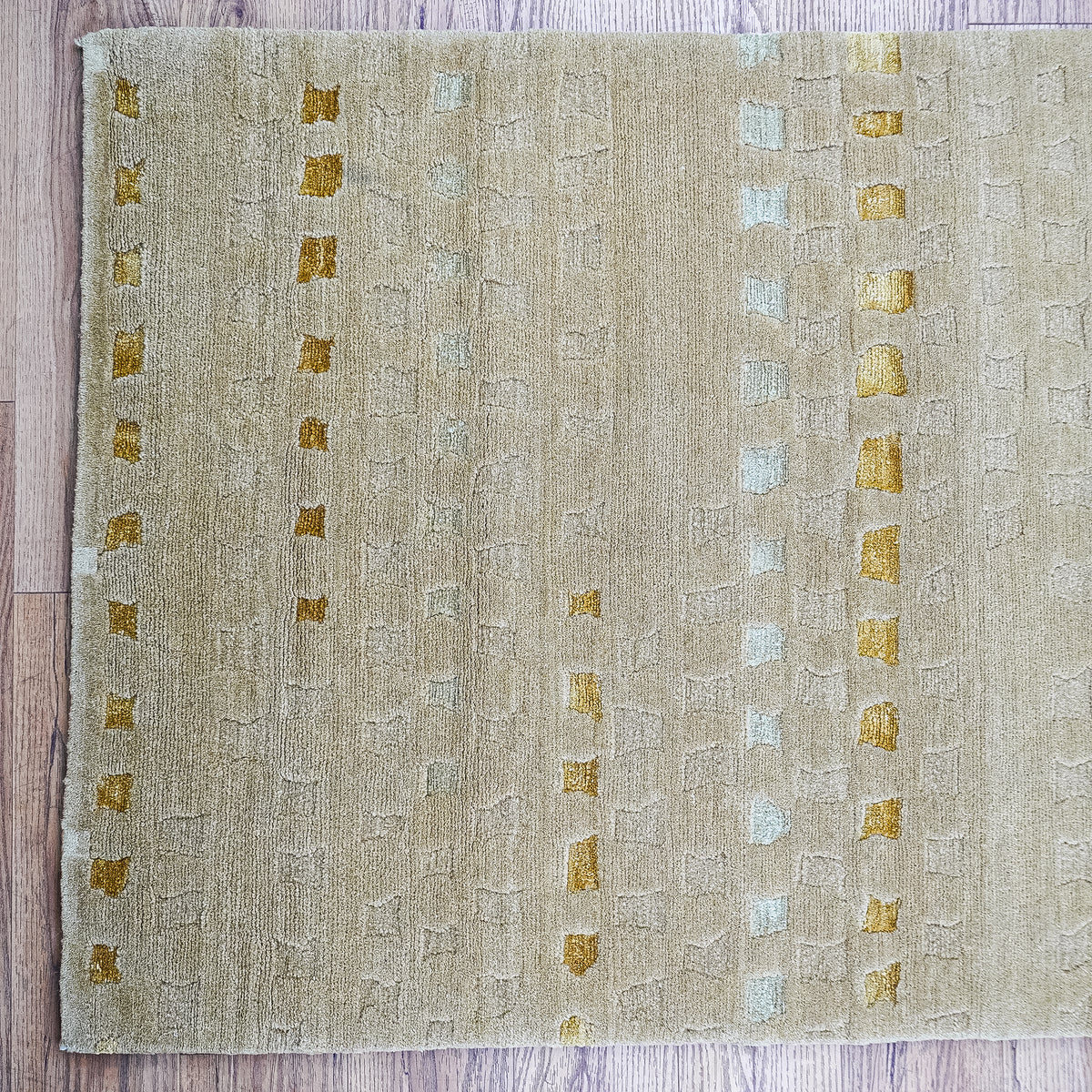 3' x 5' Green Wool Area Rug – Textured Geometric Pattern, 20083891