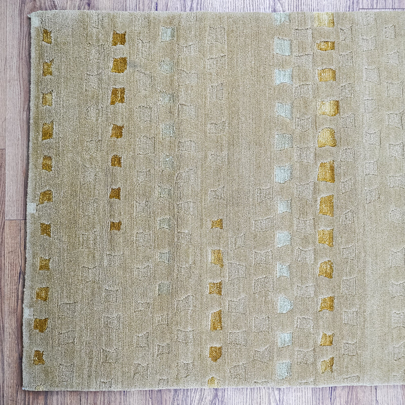 3' x 5' Green Wool Area Rug – Textured Geometric Pattern, 20083891