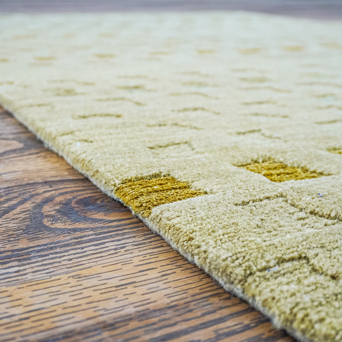 3' x 5' Green Wool Area Rug – Textured Geometric Pattern, 20083891