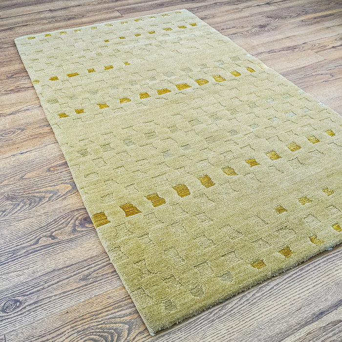 3' x 5' Green Wool Area Rug – Textured Geometric Pattern, 20083891