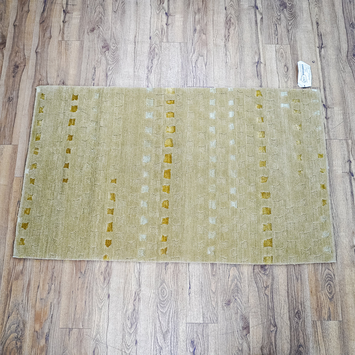 3' x 5' Green Wool Area Rug – Textured Geometric Pattern, 20083891