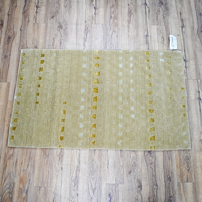 3' x 5' Green Wool Area Rug – Textured Geometric Pattern, 20083891