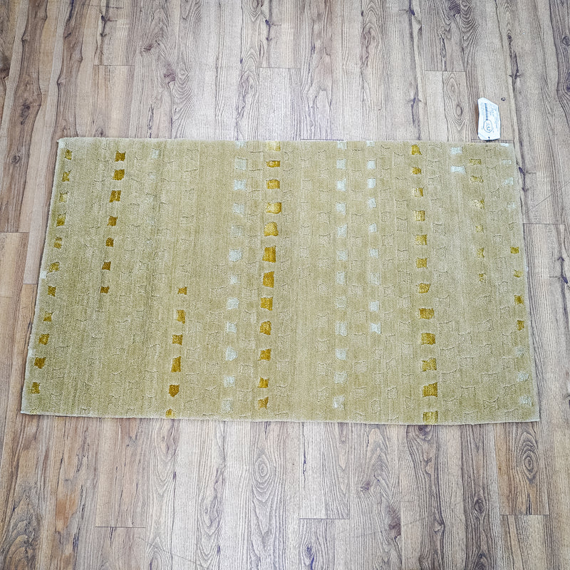 3' x 5' Green Wool Area Rug – Textured Geometric Pattern, 20083891