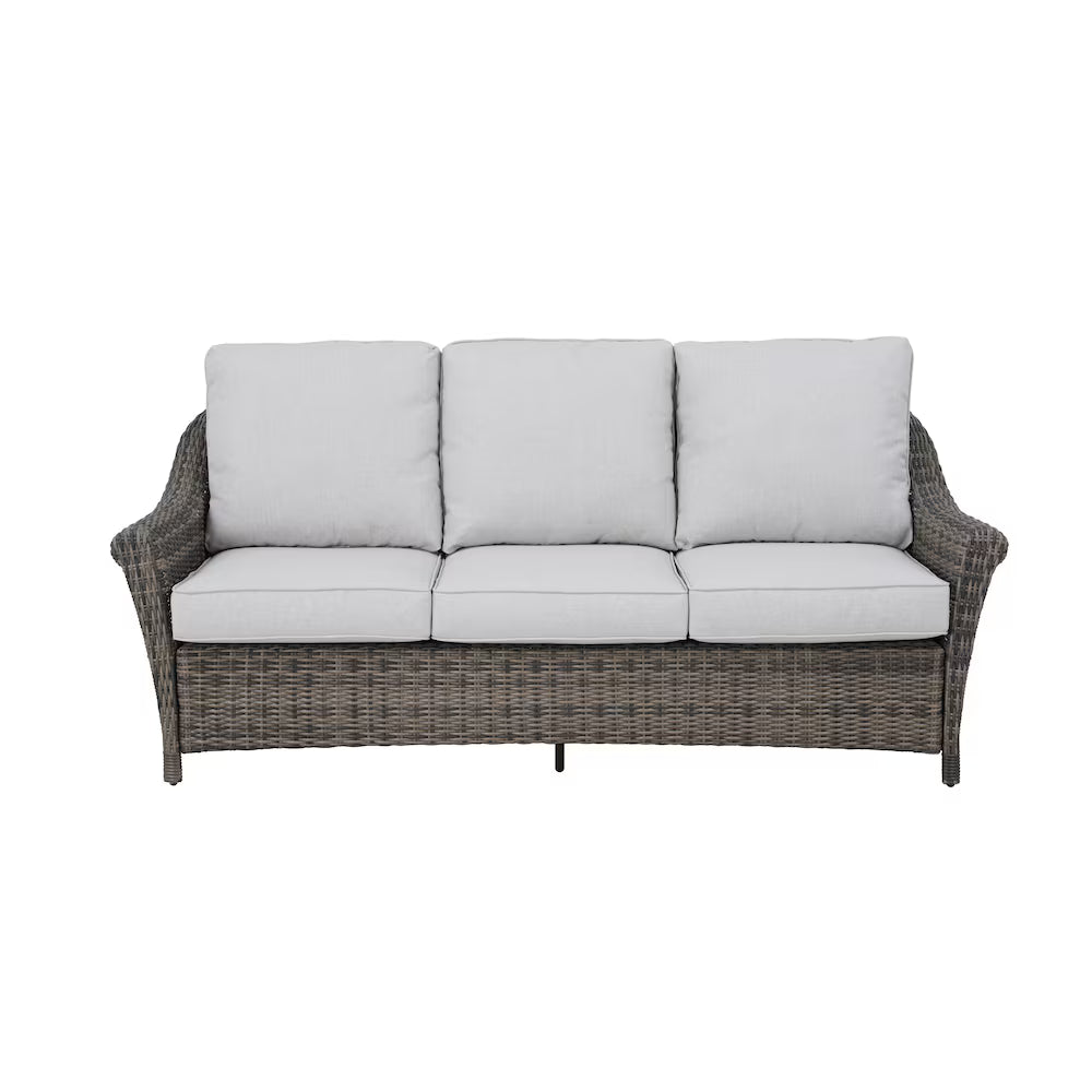 Hampton Bay Chasewood 1-piece Steel Woven Sofa with Biscuit Tan CushionGuard Cushions, in Grey Wicker
