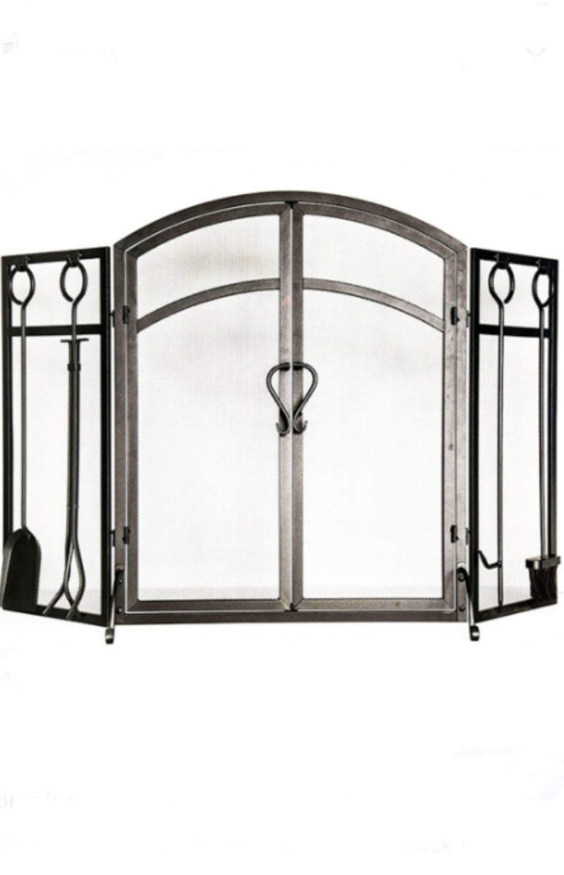 Arched Black Powder Coated Fireplace Screen