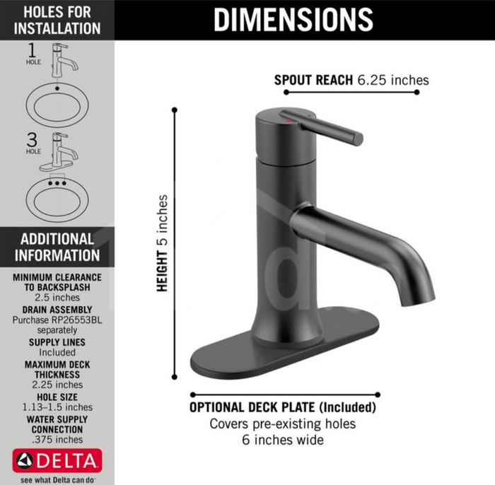 Delta Trinsic Single Handle Bathroom Faucet, Matte Black