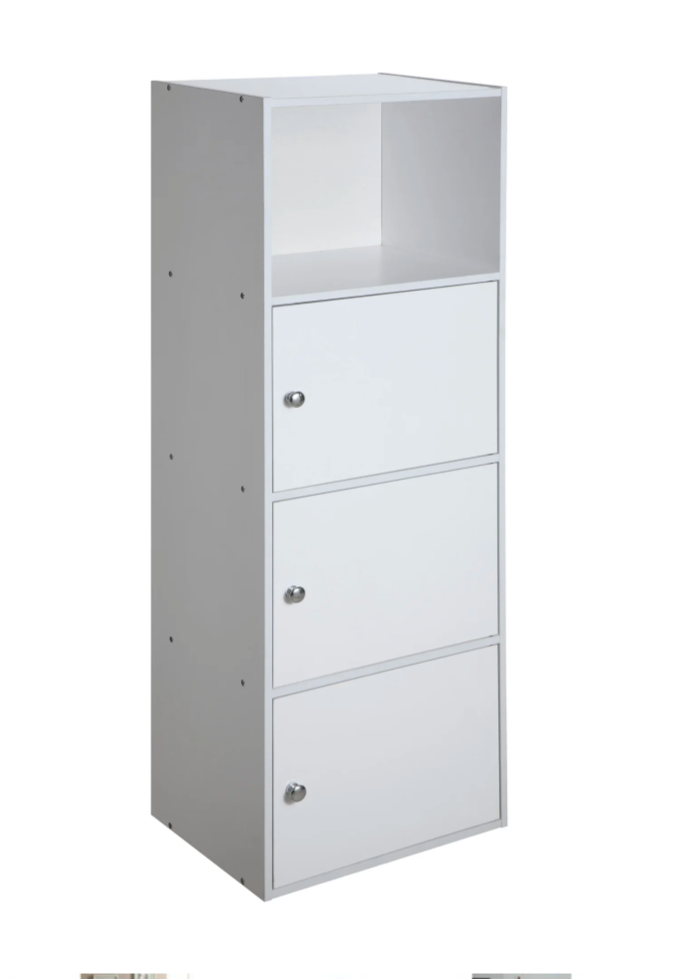 ERGODE Xtra Storage White 3-Door Cabinet with Shelf