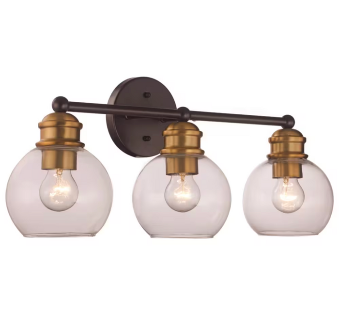 BEL AIR LIGHTING Polverini 23"W 3-Light Black and Antique Gold Bathroom Vanity Light with Clear Glass Shades