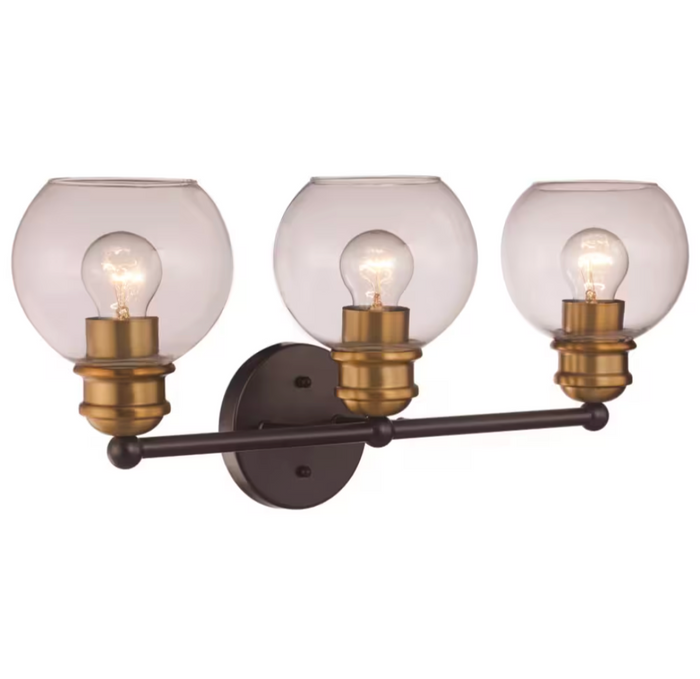 BEL AIR LIGHTING Polverini 23"W 3-Light Black and Antique Gold Bathroom Vanity Light with Clear Glass Shades