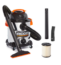 RIDGID 37.5L (10 Gal.) 6.0 Peak HP Stainless Steel Wet Dry Shop Vacuum with Filter, Hose and Accessories