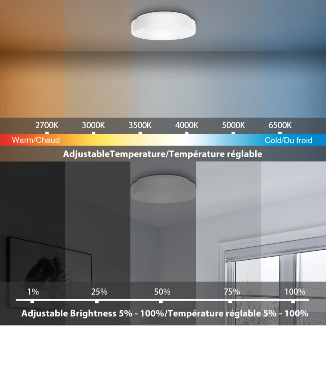 COMMERCIAL ELECTRIC 11" White Integrated LED Smart Tunable & RGB Flush Mount Light Fixture