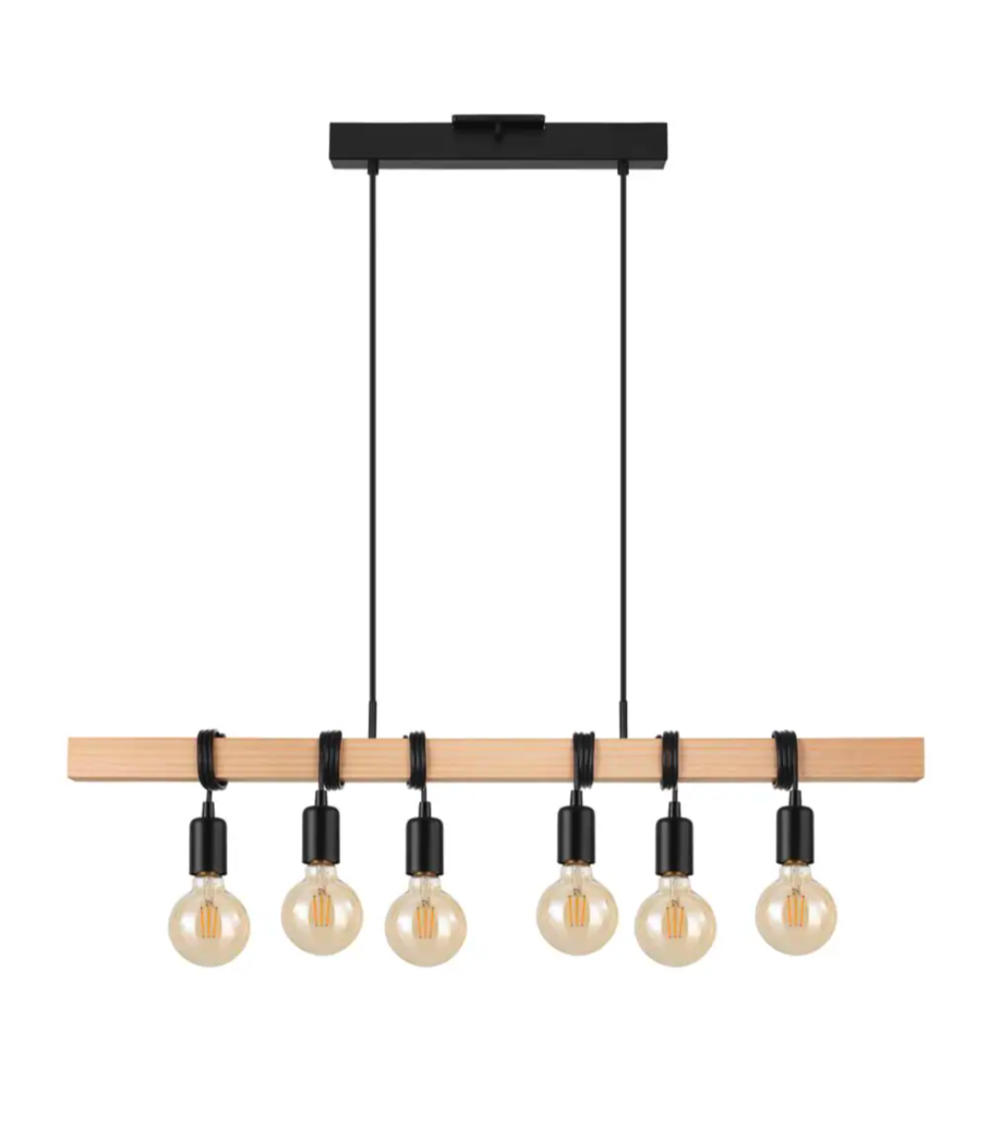 EGLO Kingswood 6-Light Pendant Light Fixture in Wood & Black Finish