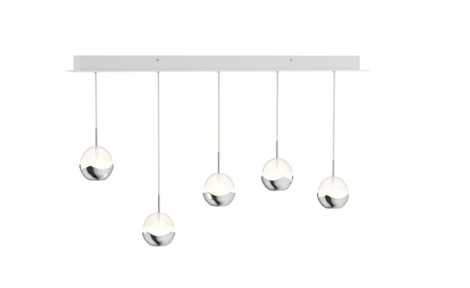 5-Light Chrome Integrated LED Pendant Light Fixture with Clear Bubble Glass Accents