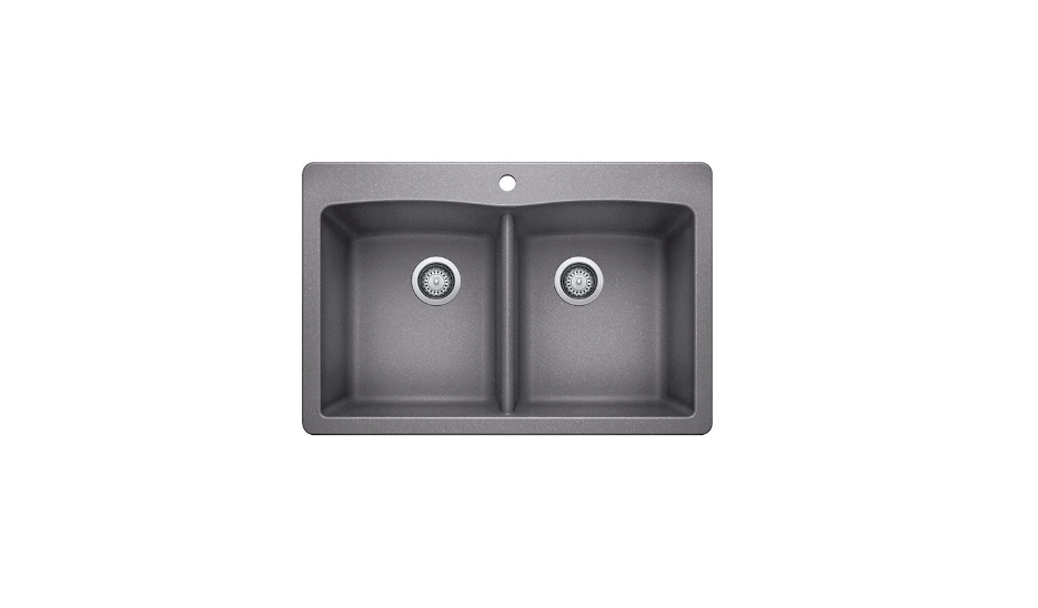 33-inch Drop-In Double Bowl Composite Kitchen Sink in Silver