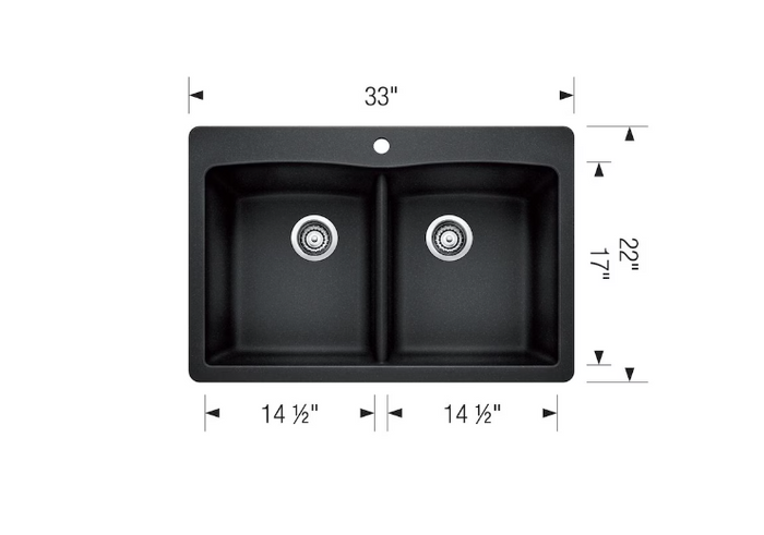 33-inch Drop-In Double Bowl Composite Kitchen Sink in Silver